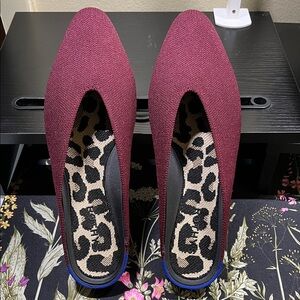 Rothy's Almond Toe Demi Black Cherry Mule with Leopard Insole